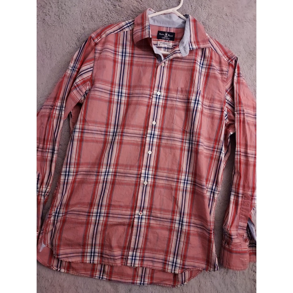 Psycho Bunny Shirt Mens Medium Plaid Red Pink Casual Preppy Single Needle EUC
